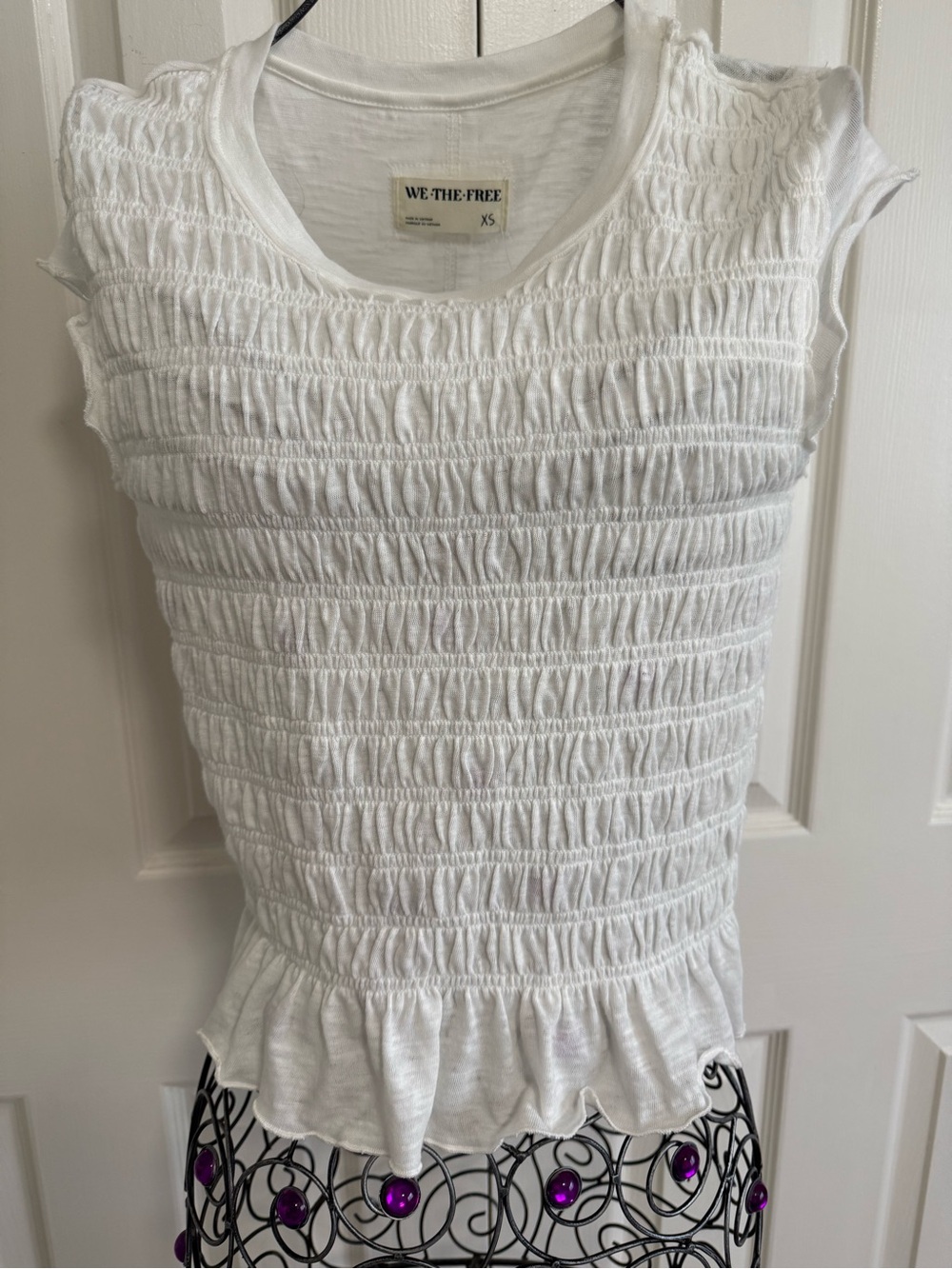We The Free ivory smoked  peplum Tank Top with Ruffle Hem. XS